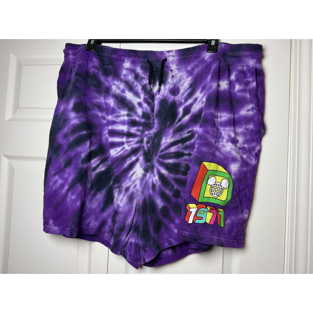 Disney Walt Disney World 1971 Tie Dye Sweat‎ Shorts Purple Mens XXL Retro Lounge